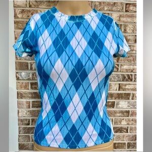 Preppy NWTs Blue Argyle Women's Top